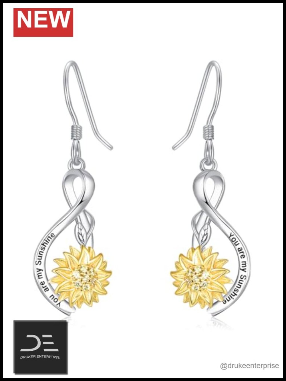 925 Sterling Silver Sunflower Dangle Drop Earrings with Cubic Zirconia